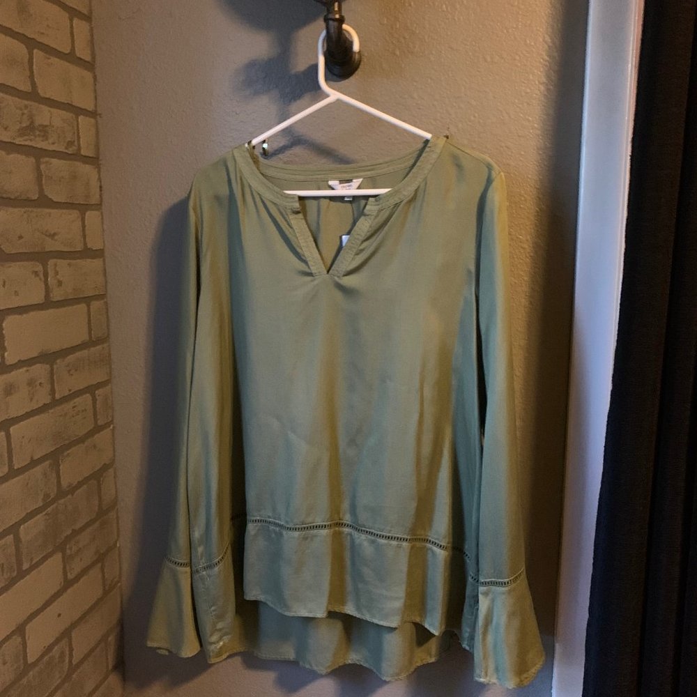 Crown & Ivy Weekend in Lisbon Long Sleeve Relaxed Blouse Top Green XL